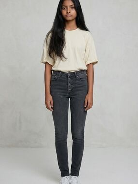 High-Rise Button-Fly Women’s Jeans in Charcoal Gray